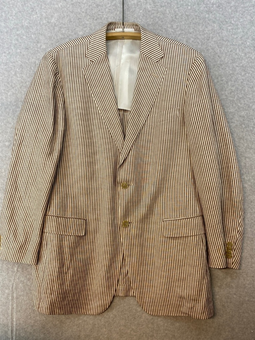 Ermenegildo Zegna Mens 50R  Brown Stripe  Blazer • Silk Linen • Lightweight